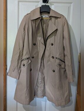 DKNY Taupe Double-Breasted Trench Coat